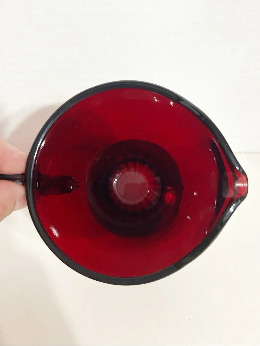 Vintage Anchor Hocking Royal Ruby Red Glass Foot Creamer Pitcher Starburst Base